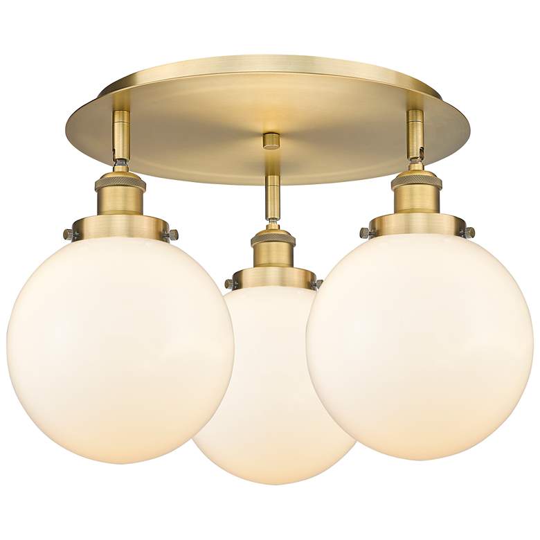 Image 1 Canton 19.75"W 3 Light Brushed Brass Flush Mount w/ Matte White Glass