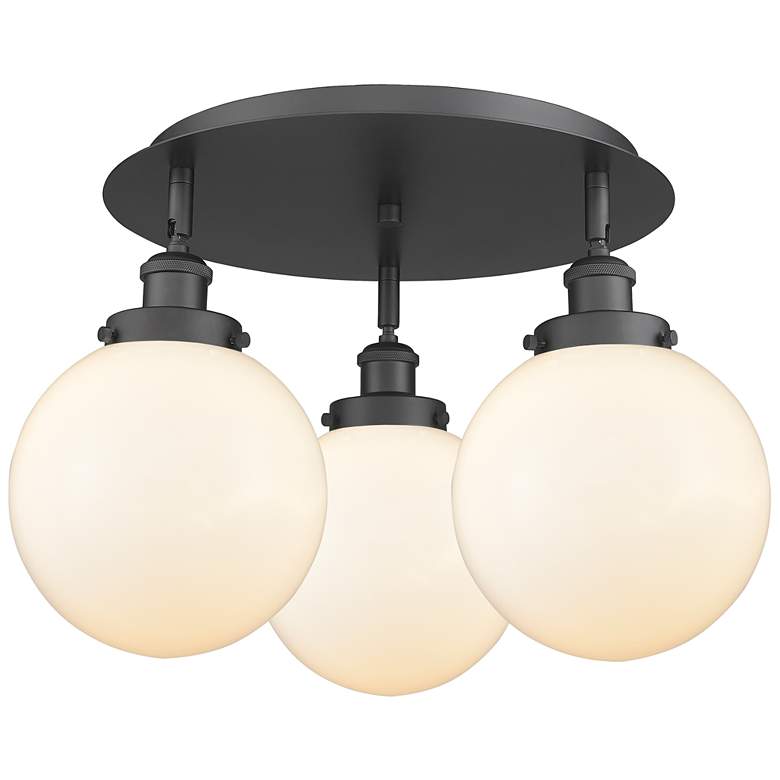 Image 1 Canton 19.75"W 3 Light Matte Black Flush Mount With Matte White Glass