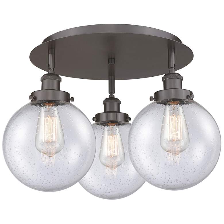 Image 1 Canton 19.75"W 3 Light Oil Rubbed Bronze Flush Mount With Seedy Glass