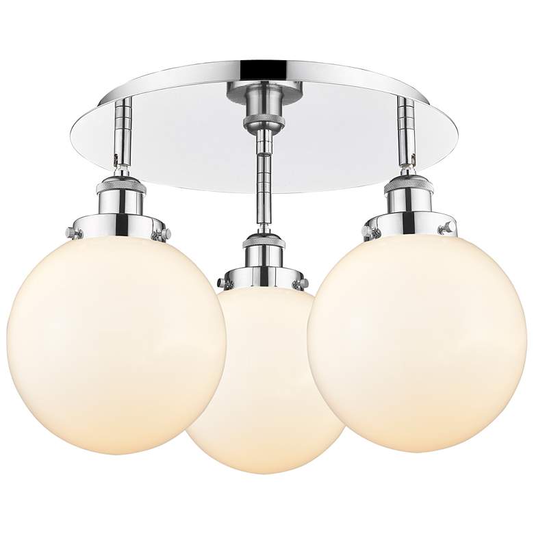 Image 1 Canton 19.75"W 3 Light Polished Chrome Flush Mount w/ White Shade