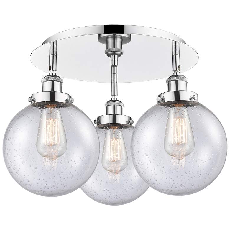Image 1 Canton 19.75"W 3 Light Polished Chrome Flush Mount With Seedy Glass Sh