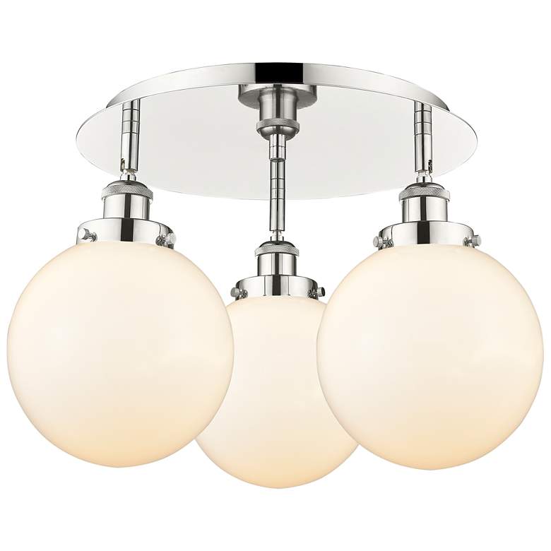 Image 1 Canton 19.75"W 3 Light Polished Nickel Flush Mount w/ White Shade