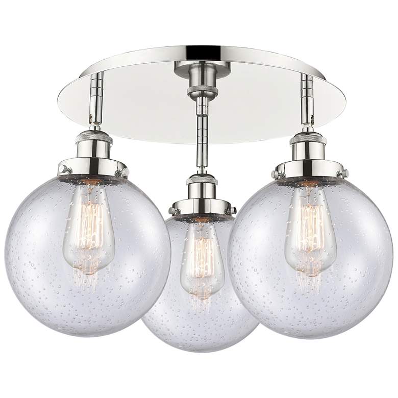 Image 1 Canton 19.75"W 3 Light Polished Nickel Flush Mount With Seedy Glass Sh