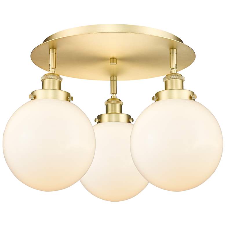 Image 1 Canton 19.75"W 3 Light Satin Gold Flush Mount With Matte White Glass S