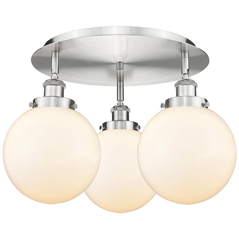 Image 1 Canton 19.75"W 3 Light Satin Nickel Flush Mount w/ Matte White Glass S