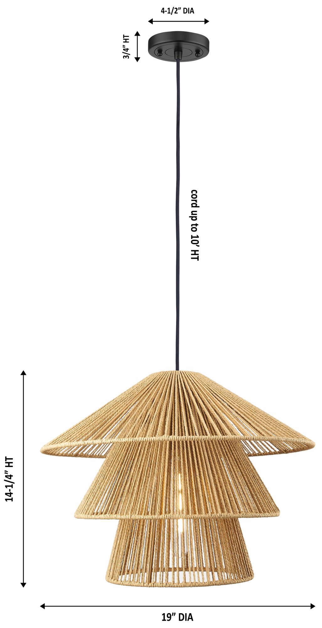 Canton 19" Wide Matte Black Cord Hung Pendant