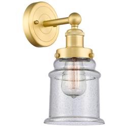 Canton 2.85&quot; High Satin Gold Sconce With Seedy Shade