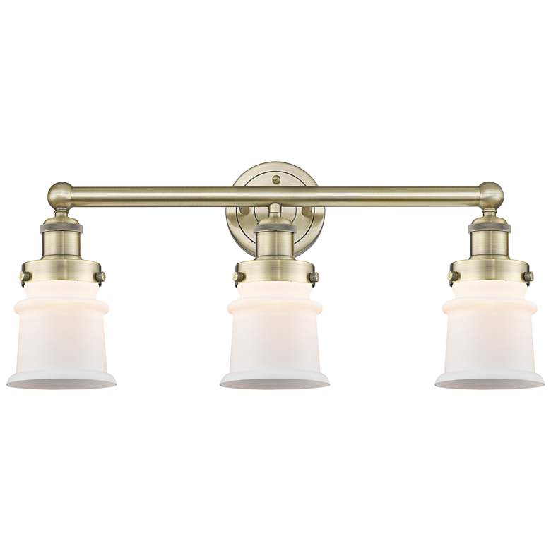Image 1 Canton 23.25"W 3 Light Antique Brass Bath Vanity Light With White Shad
