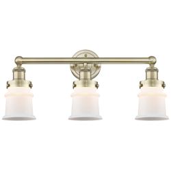 Canton 23.25"W 3 Light Antique Brass Bath Vanity Light With White Shad