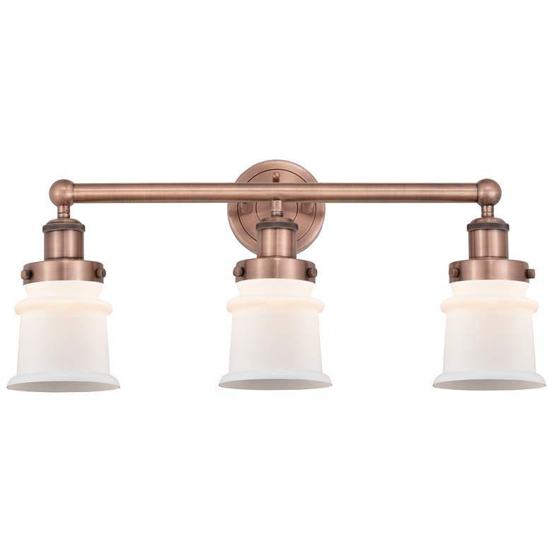 Image 1 Canton 23.25"W 3 Light Antique Copper Bath Vanity Light With White Sha