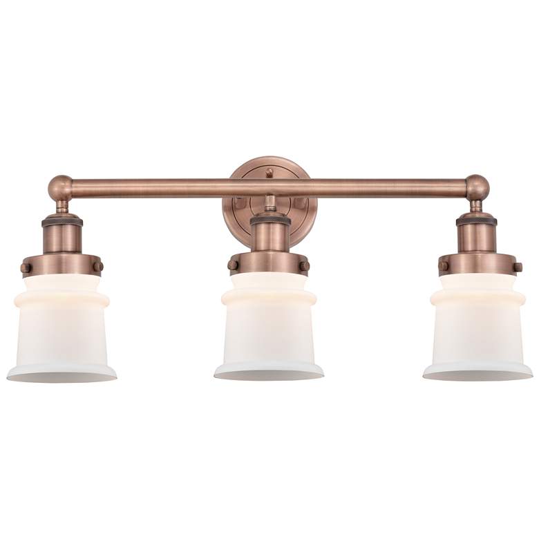 Image 1 Canton 23.25 inchW 3 Light Antique Copper Bath Vanity Light With White Sha