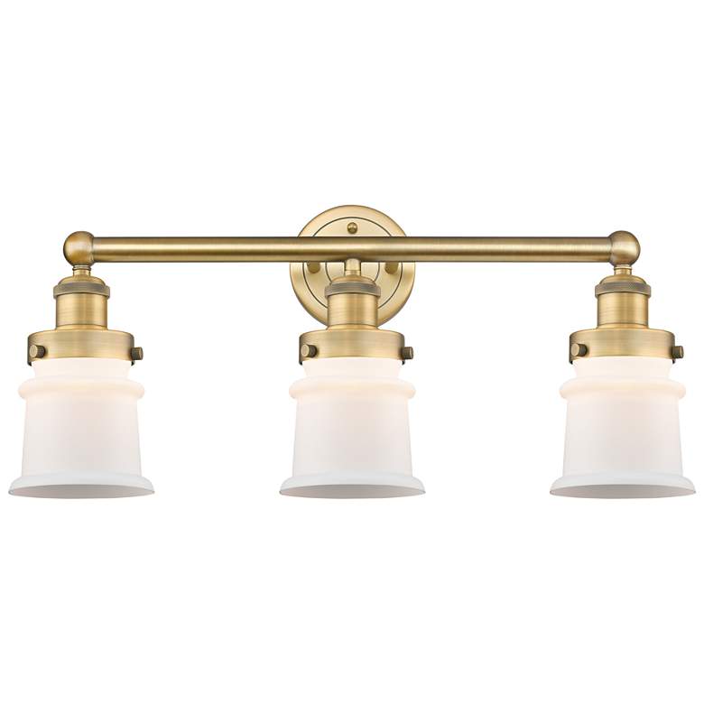 Image 1 Canton 23.25"W 3 Light Brushed Brass Bath Vanity Light With White Shad