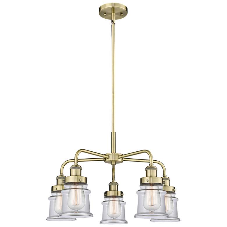 Image 1 Canton 23.25"W 5 Light Antique Brass Stem Hung Chandelier w/ Clear Sha