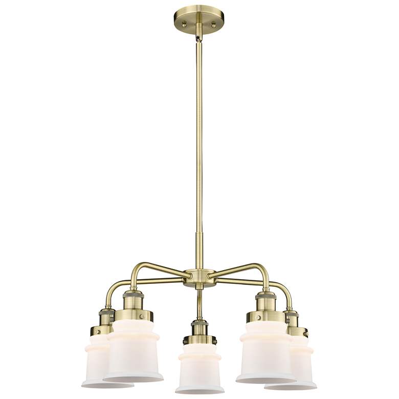 Image 1 Canton 23.25"W 5 Light Antique Brass Stem Hung Chandelier w/ White Sha