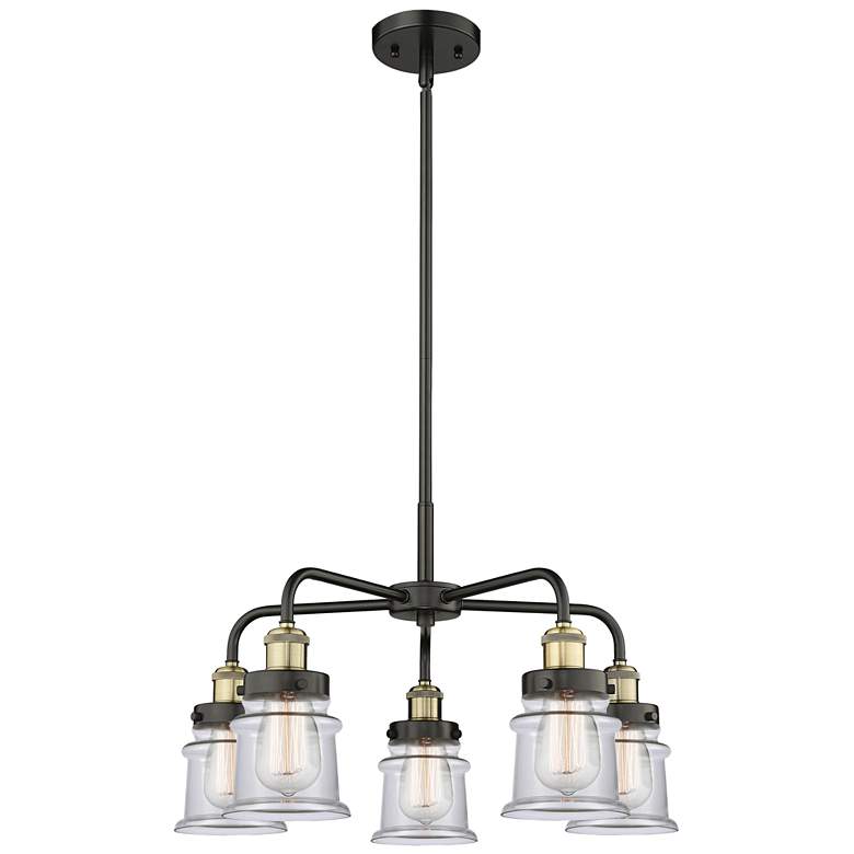Image 1 Canton 23.25"W 5 Light Black Brass Stem Hung Chandelier w/ Clear Shade