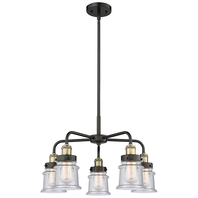 Image 1 Canton 23.25"W 5 Light Black Brass Stem Hung Chandelier w/ Seedy Shade
