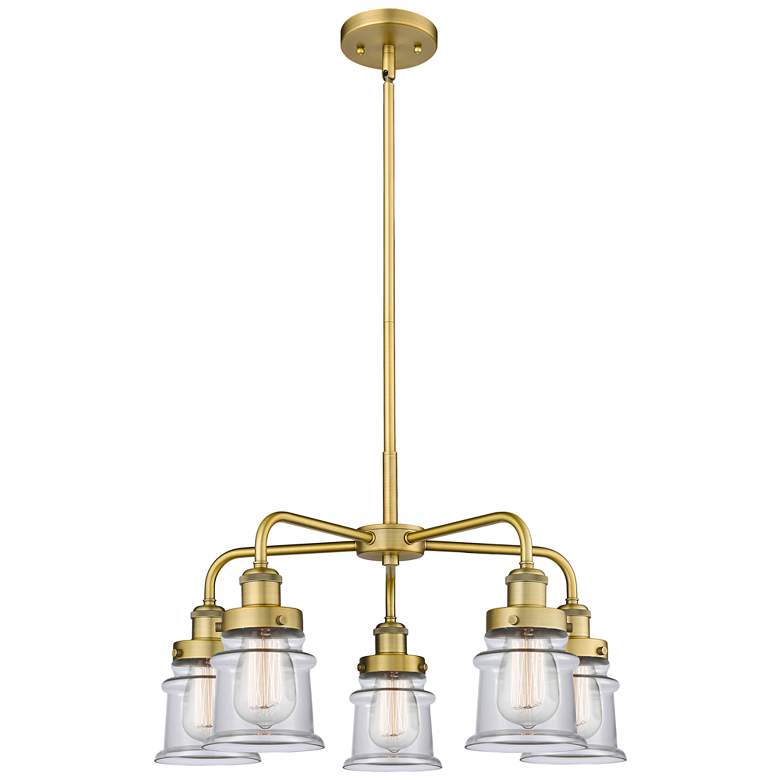 Image 1 Canton 23.25"W 5 Light Brushed Brass Stem Hung Chandelier w/ Clear Sha