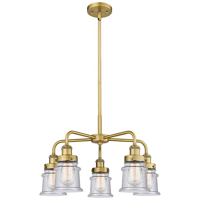 Image 1 Canton 23.25"W 5 Light Brushed Brass Stem Hung Chandelier w/ Seedy Sha