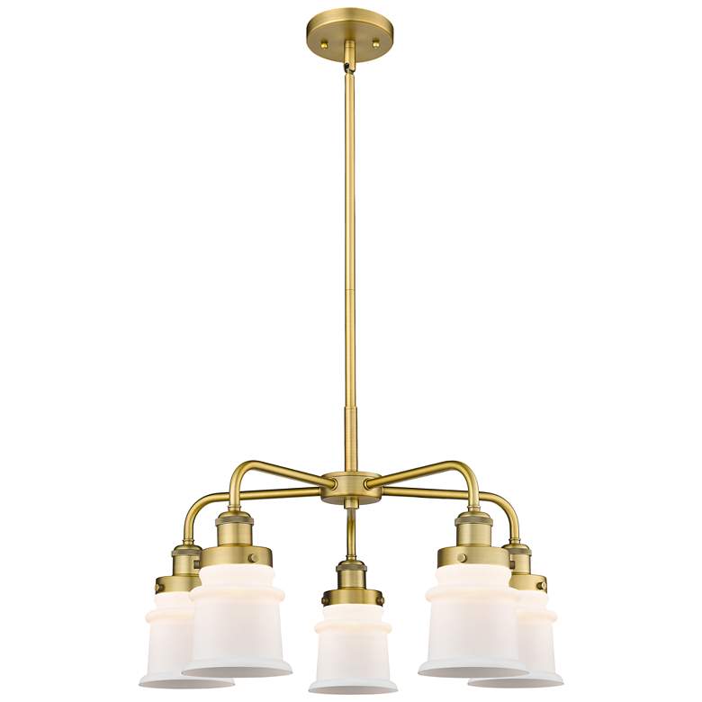 Image 1 Canton 23.25"W 5 Light Brushed Brass Stem Hung Chandelier w/ White Sha