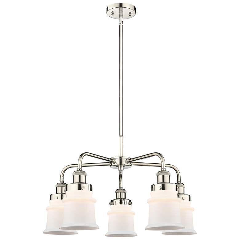 Image 1 Canton 23.25"W 5 Light Polished Nickel Stem Hung Chandelier w/ White S