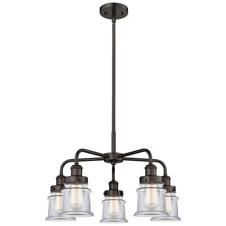 Image 1 Canton 23.25 inchW 5 Light Rubbed Bronze Stem Hung Chandelier w/ Clear Sha