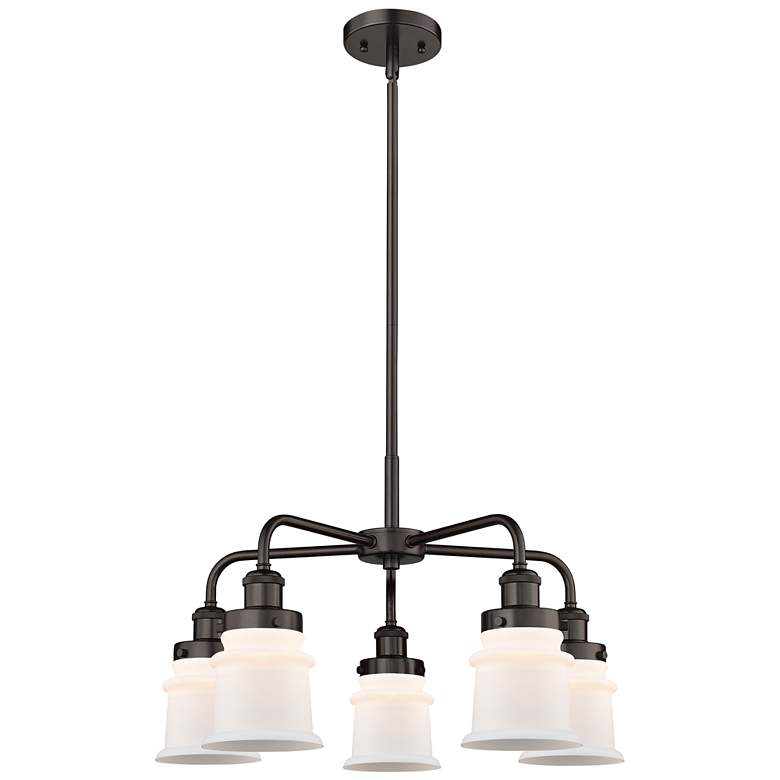 Image 1 Canton 23.25"W 5 Light Rubbed Bronze Stem Hung Chandelier w/ White Sha