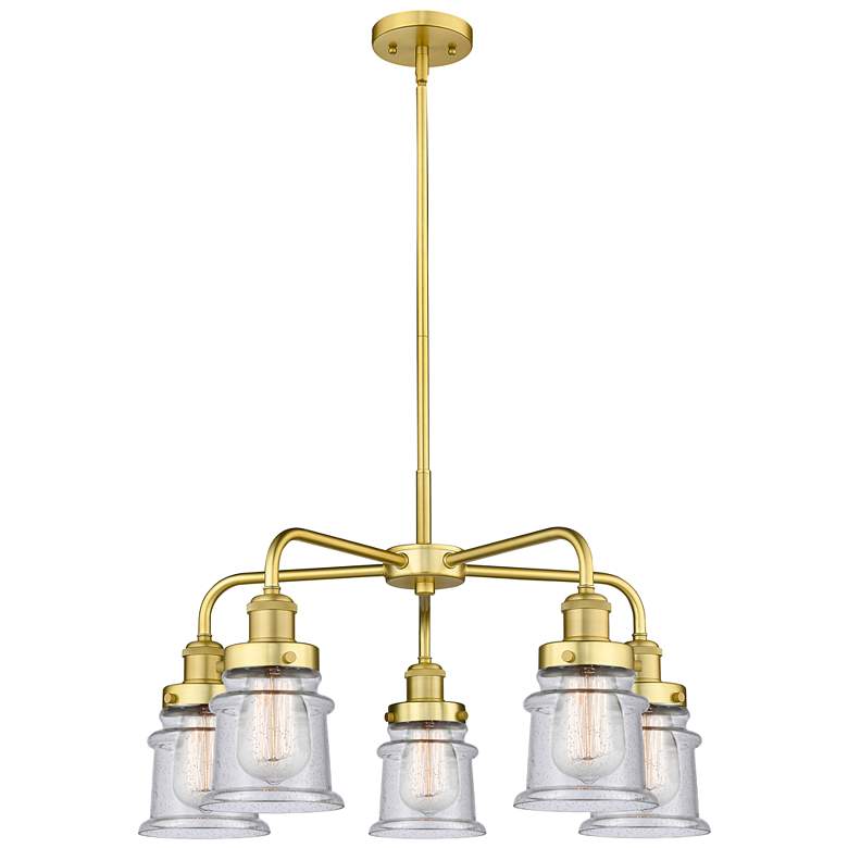Image 1 Canton 23.25"W 5 Light Satin Gold Stem Hung Chandelier w/ Seedy Glass