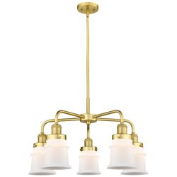 Canton 23.25&quot;W 5 Light Satin Gold Stem Hung Chandelier w/ White Shade
