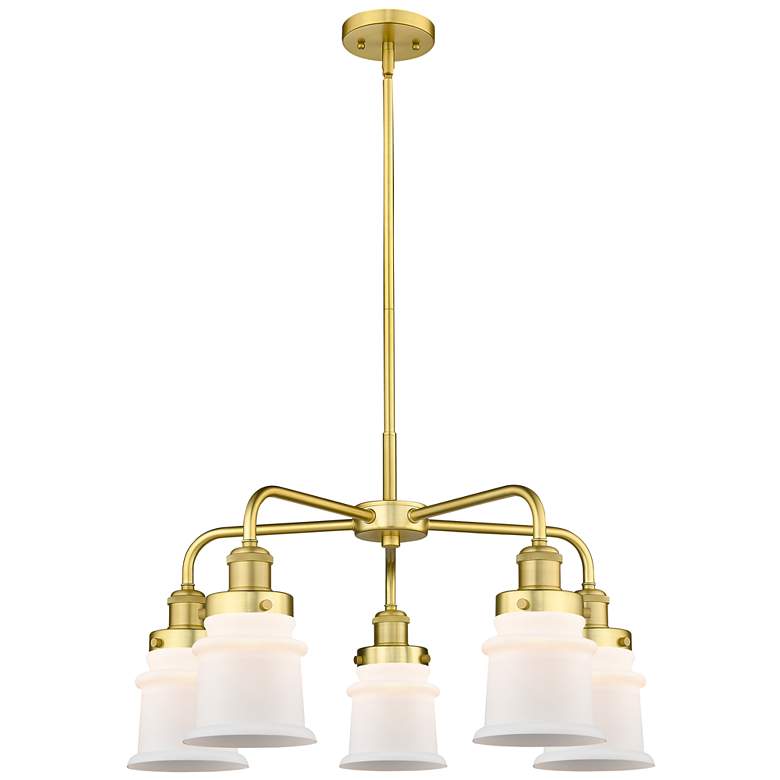 Image 1 Canton 23.25"W 5 Light Satin Gold Stem Hung Chandelier w/ White Shade
