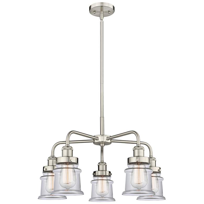 Image 1 Canton 23.25"W 5 Light Satin Nickel Stem Hung Chandelier w/ Clear Shad