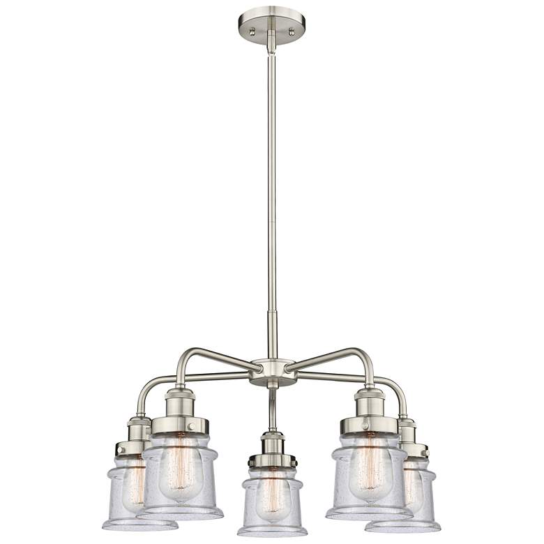 Image 1 Canton 23.25"W 5 Light Satin Nickel Stem Hung Chandelier w/ Seedy Shad