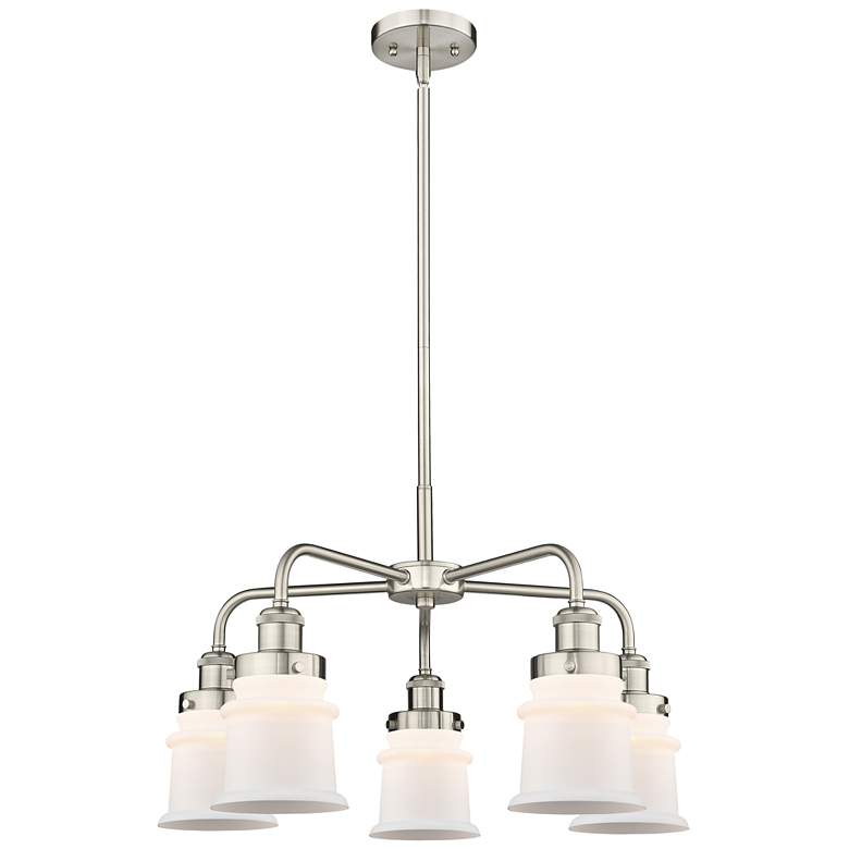 Image 1 Canton 23.25"W 5 Light Satin Nickel Stem Hung Chandelier w/ White Shad