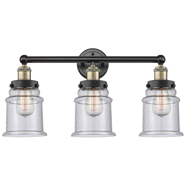 Image 1 Canton 24"W 3 Light Black Antique Brass Bath Vanity Light With Seedy S