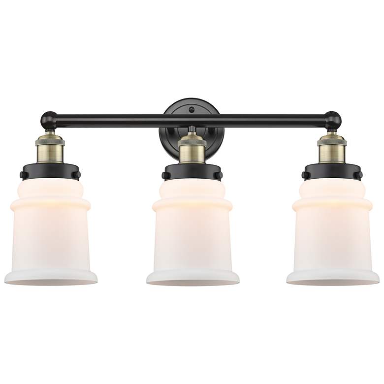 Image 1 Canton 24"W 3 Light Black Antique Brass Bath Vanity Light With White S