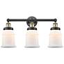 Canton 24"W 3 Light Black Antique Brass Bath Vanity Light With White S