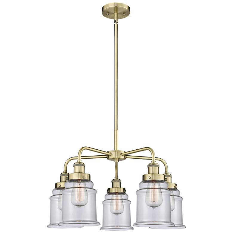 Image 1 Canton 24"W 5 Light Antique Brass Stem Hung Chandelier w/ Clear Glass