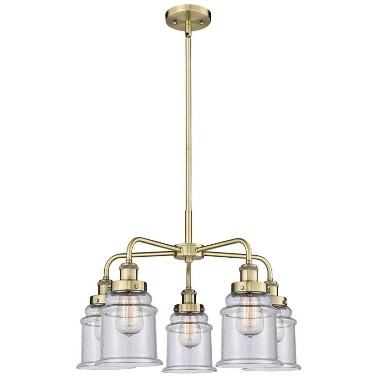Image 1 Canton 24"W 5 Light Antique Brass Stem Hung Chandelier w/ Seedy Glass