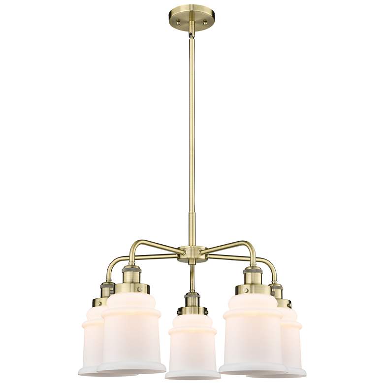 Image 1 Canton 24"W 5 Light Antique Brass Stem Hung Chandelier w/ White Shade