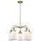 Canton 24"W 5 Light Antique Brass Stem Hung Chandelier w/ White Shade