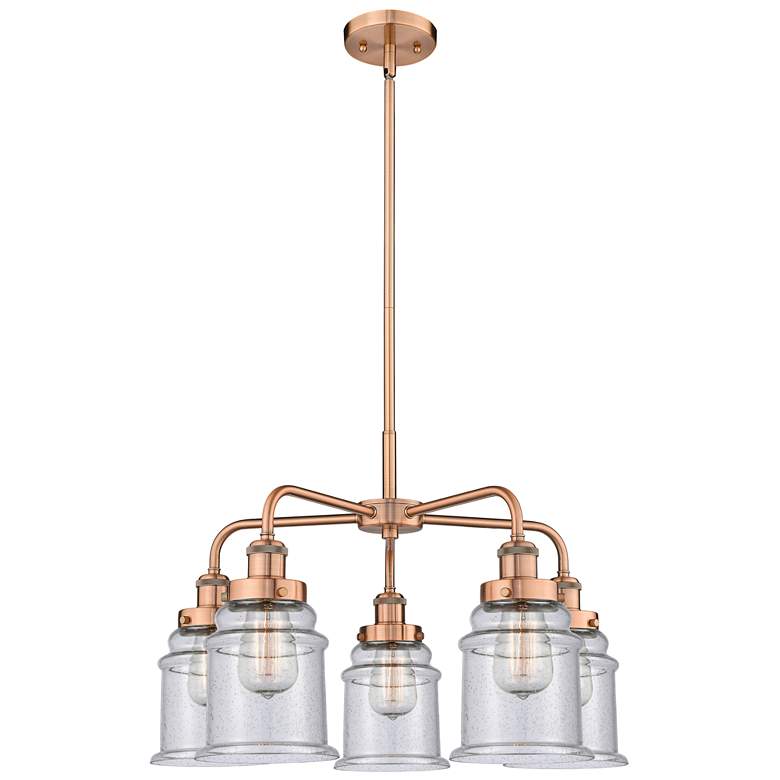 Image 1 Canton 24"W 5 Light Antique Copper Stem Hung Chandelier w/ Seedy Shade