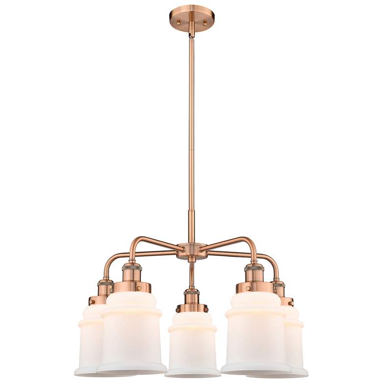 Image 1 Canton 24 inchW 5 Light Antique Copper Stem Hung Chandelier w/ White Shade