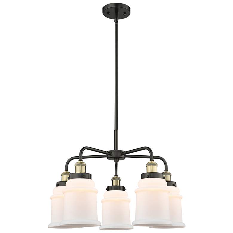 Image 1 Canton 24"W 5 Light Black Antique Brass Stem Hung Chandelier w/ White