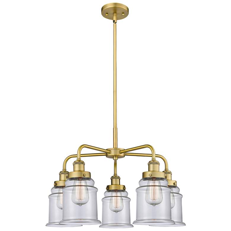 Image 1 Canton 24"W 5 Light Brushed Brass Stem Hung Chandelier w/ Clear Glass