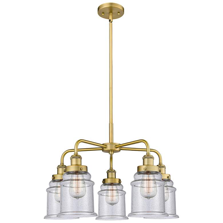 Image 1 Canton 24"W 5 Light Brushed Brass Stem Hung Chandelier w/ Seedy Glass
