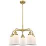 Canton 24"W 5 Light Brushed Brass Stem Hung Chandelier w/ White Shade