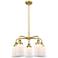 Canton 24"W 5 Light Brushed Brass Stem Hung Chandelier w/ White Shade