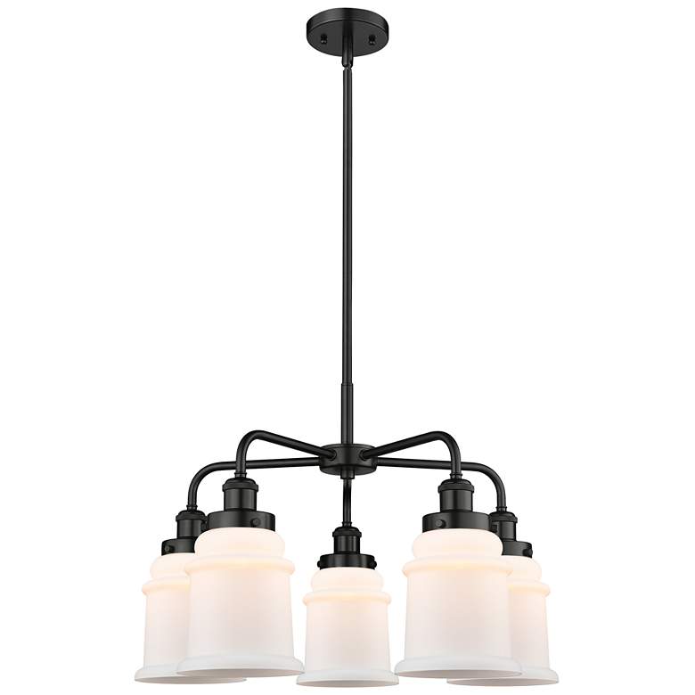 Image 1 Canton 24"W 5 Light Matte Black Stem Hung Chandelier w/ White Shade