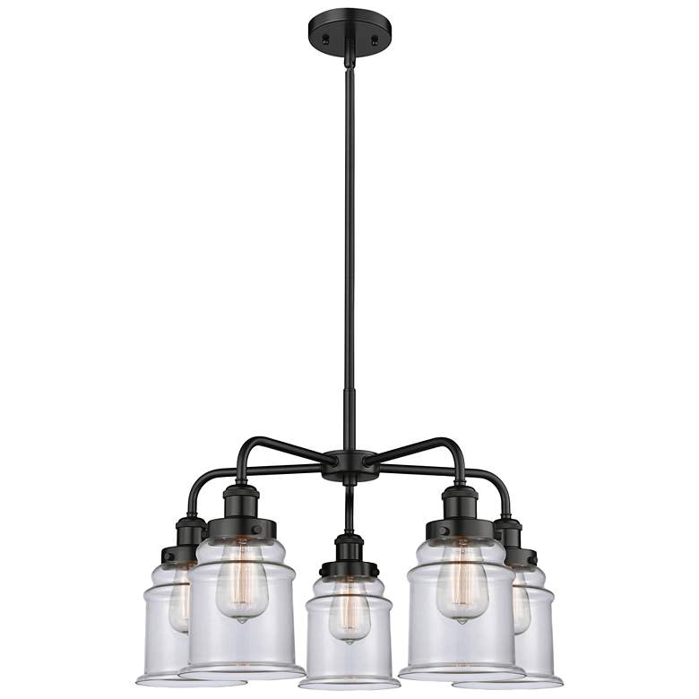 Image 1 Canton 24"W 5 Light Matte Black Stem Hung Chandelier With Clear Glass
