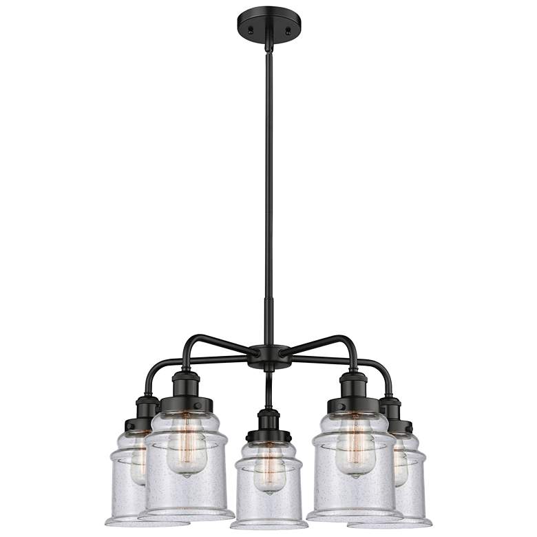 Image 1 Canton 24"W 5 Light Matte Black Stem Hung Chandelier With Seedy Glass