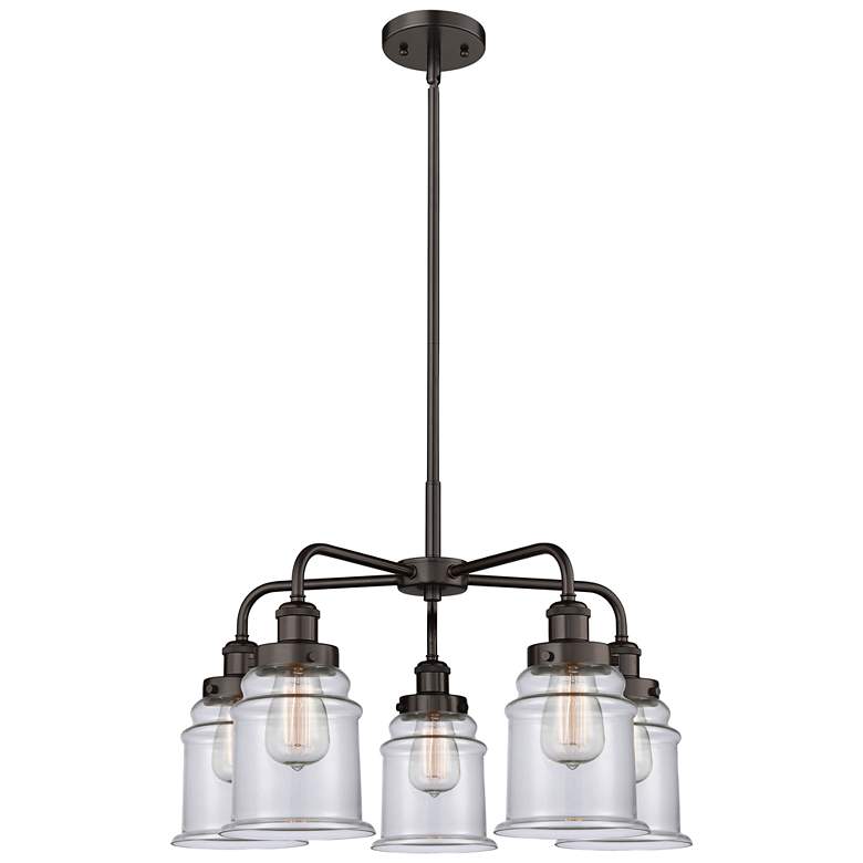 Image 1 Canton 24"W 5 Light Oil Rubbed Bronze Stem Hung Chandelier w/ Clear Sh